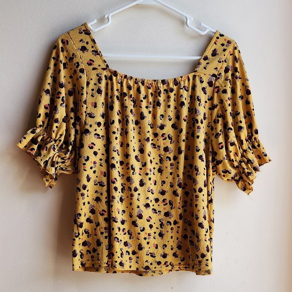 MELLODAY Gold/Black Peasant Blouse Size Small - Picture 15 of 16
